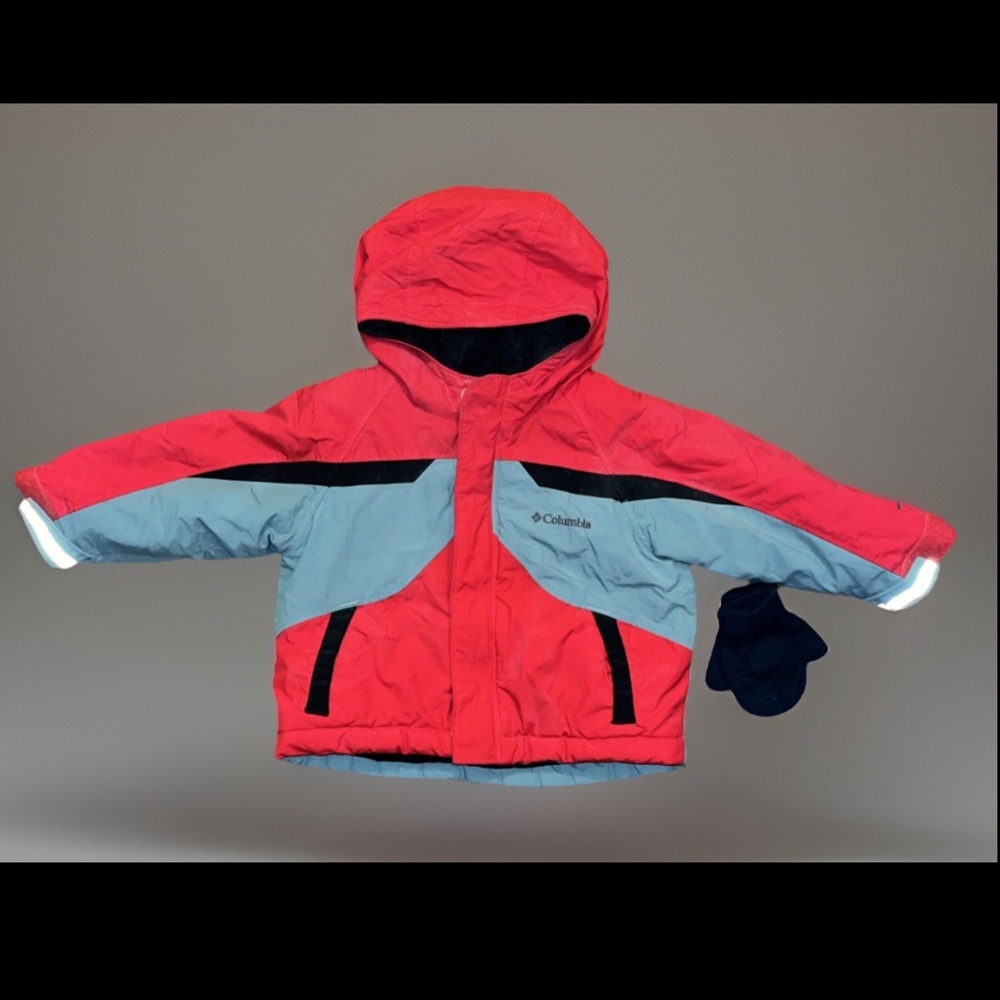 Columbia Red Highly Water-Resistant Fabric Fleece Hoodie Reflective Zip Up Coat